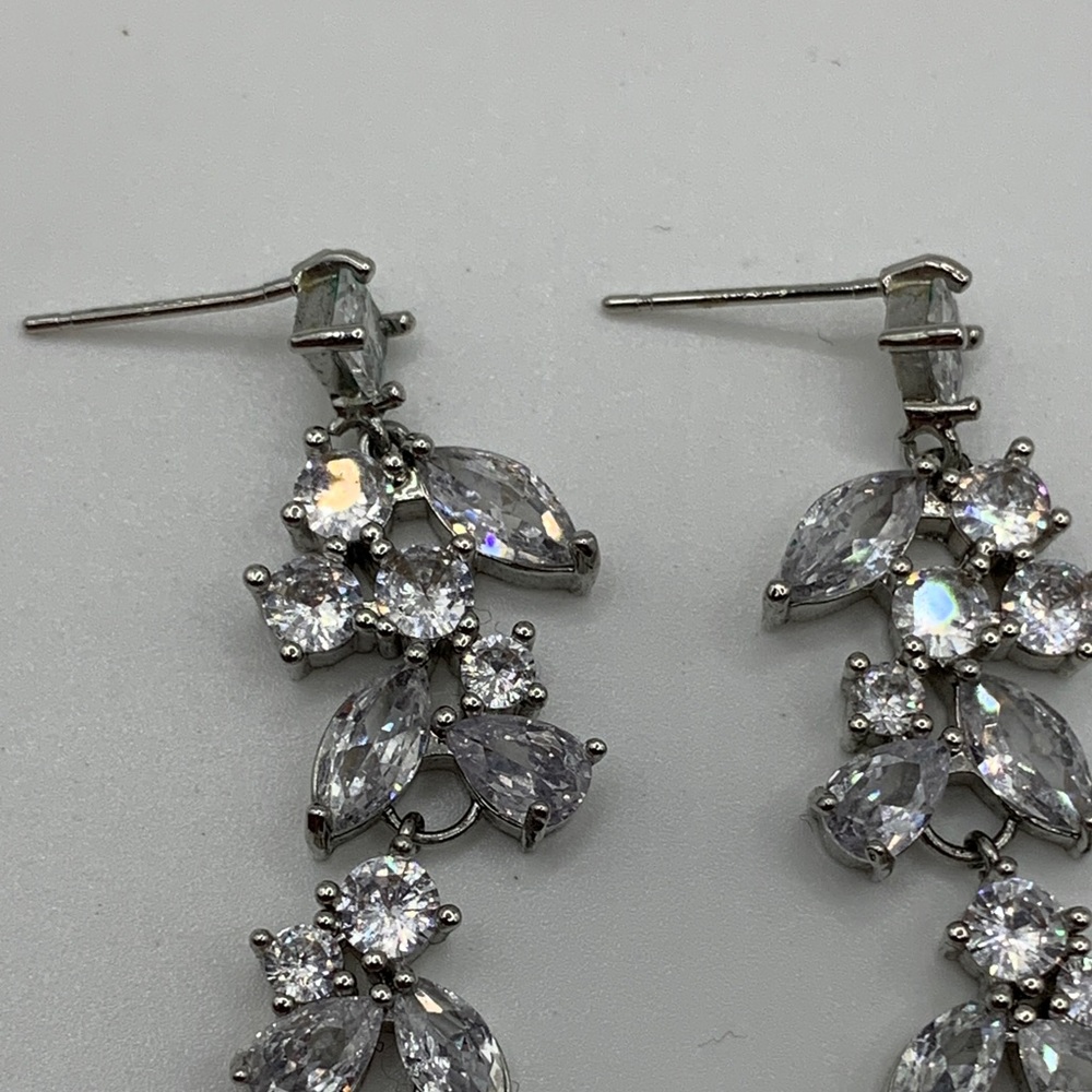 Silver-tone Rhinestone Drop Earrings - Picture 8 of 8